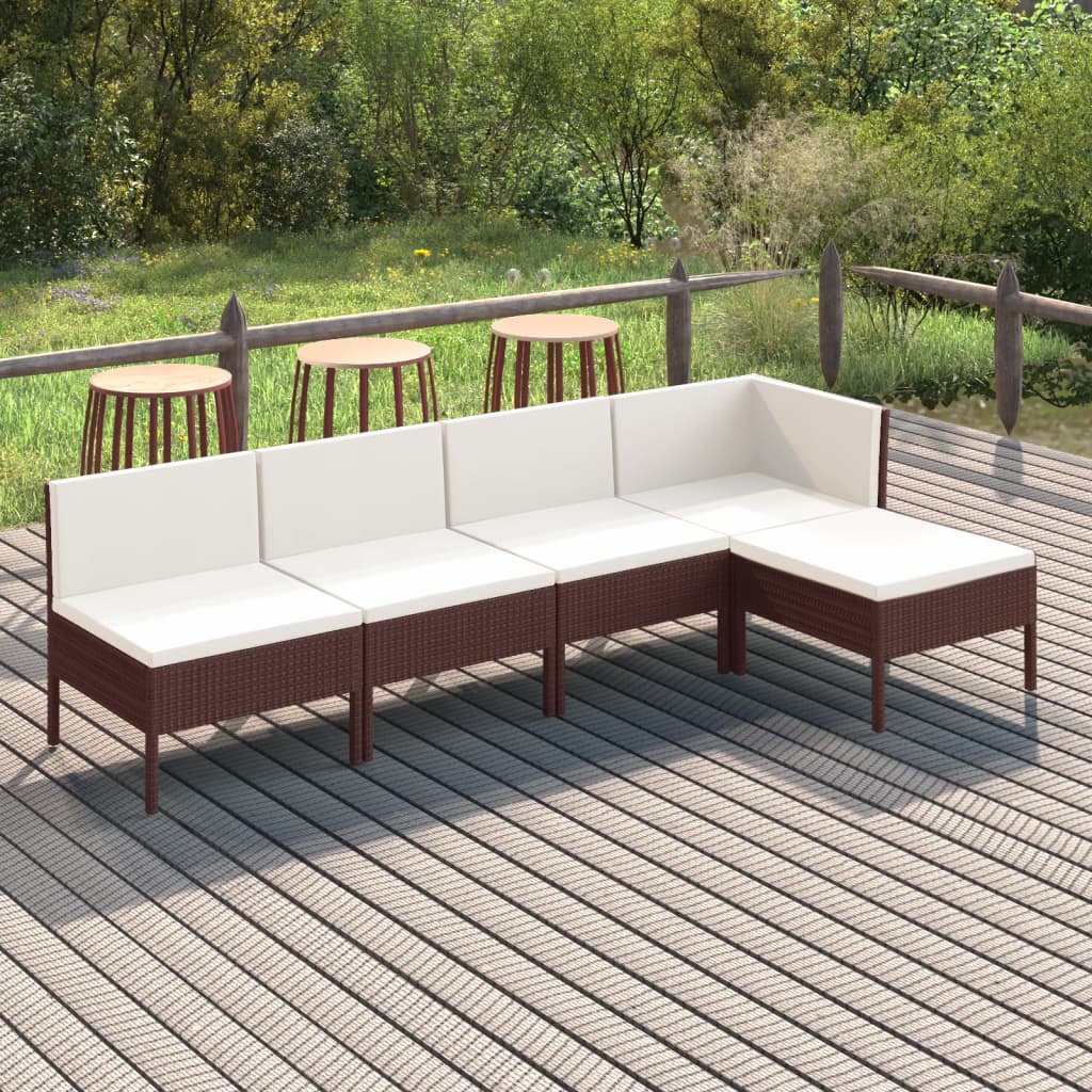 5-teiliges Lounge-Set mit Kissen Poly Rattan Braun