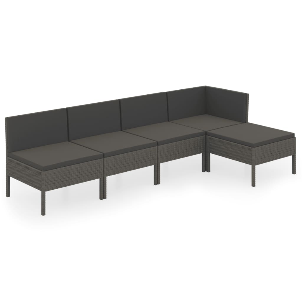 5-Delige Loungeset Met Kussens Poly Rattan Grijs