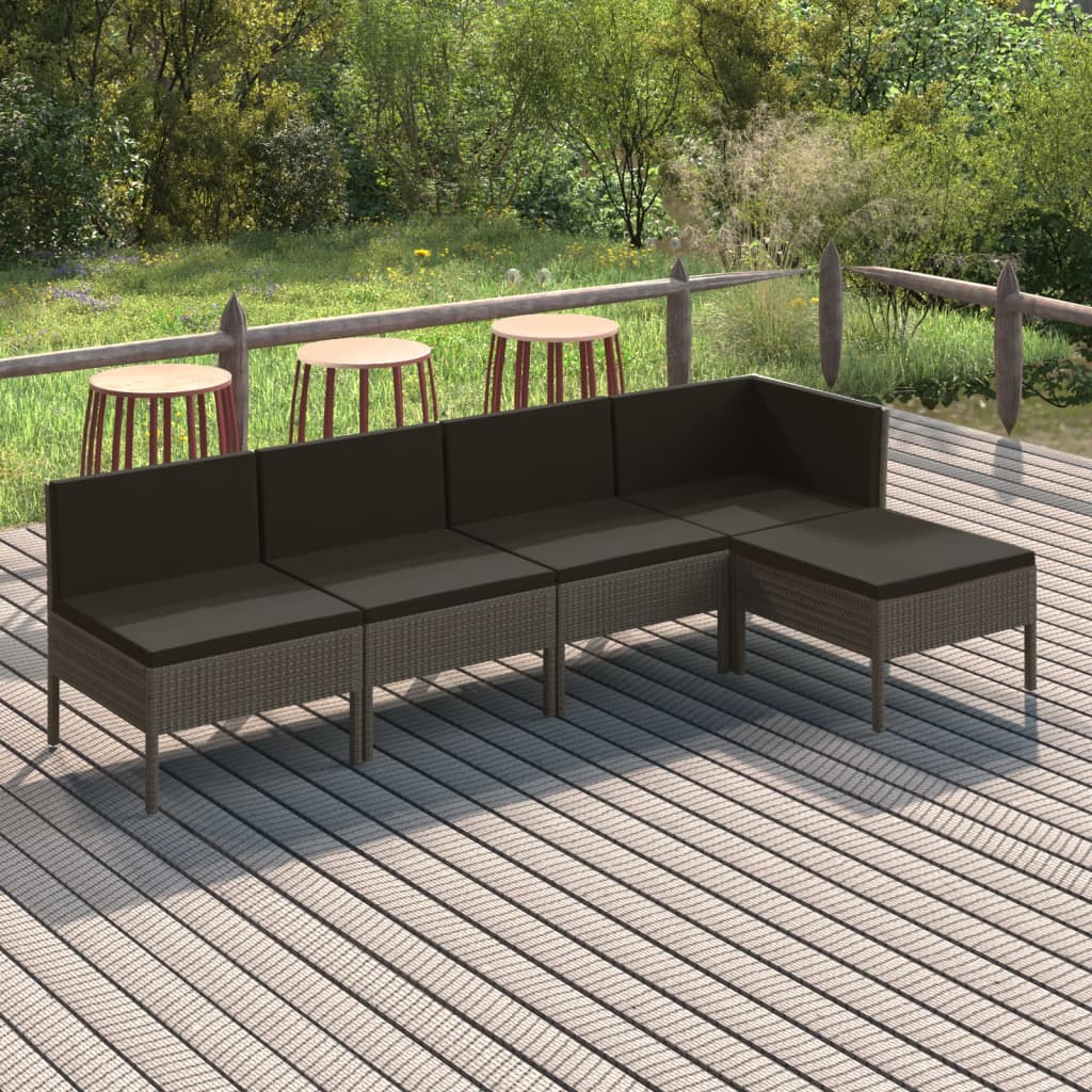 5-Delige Loungeset Met Kussens Poly Rattan Grijs