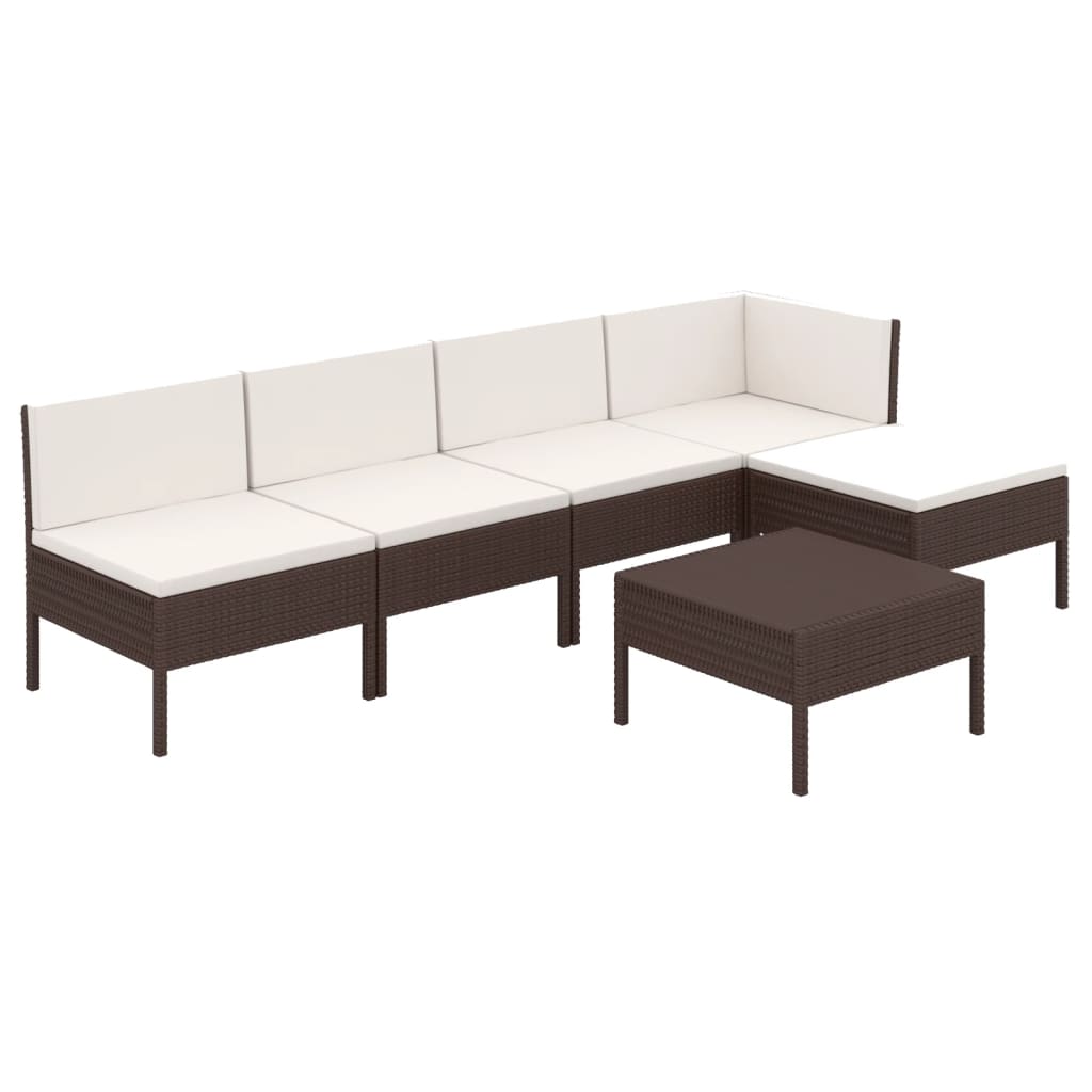 6-Delige Loungeset Met Kussens Poly Rattan Bruin