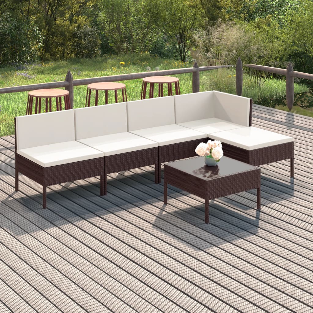 6-Delige Loungeset Met Kussens Poly Rattan Bruin