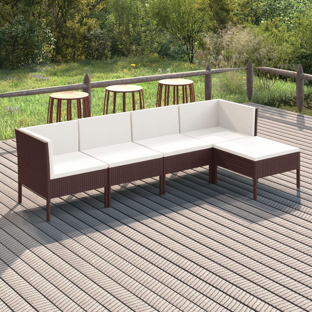 5-Delige Loungeset Met Kussens Poly Rattan Bruin