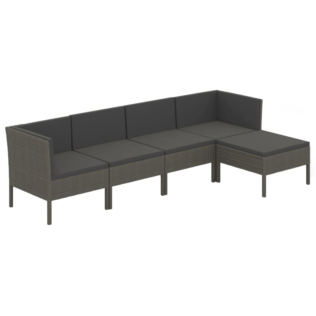 5-Delige Loungeset Met Kussens Poly Rattan Grijs