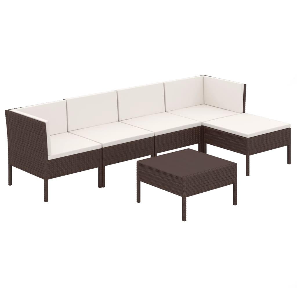 6-Delige Loungeset Met Kussens Poly Rattan Bruin