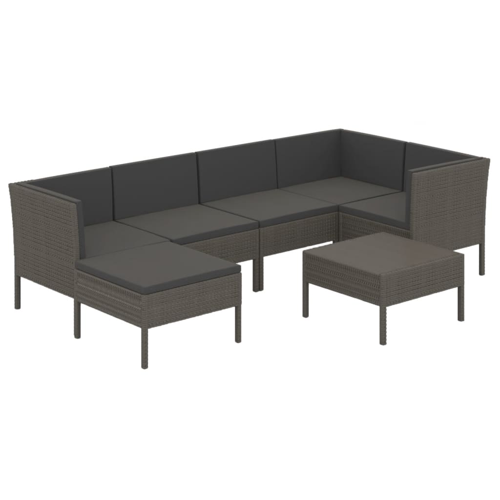 7-Delige Loungeset Met Kussens Poly Rattan Grijs