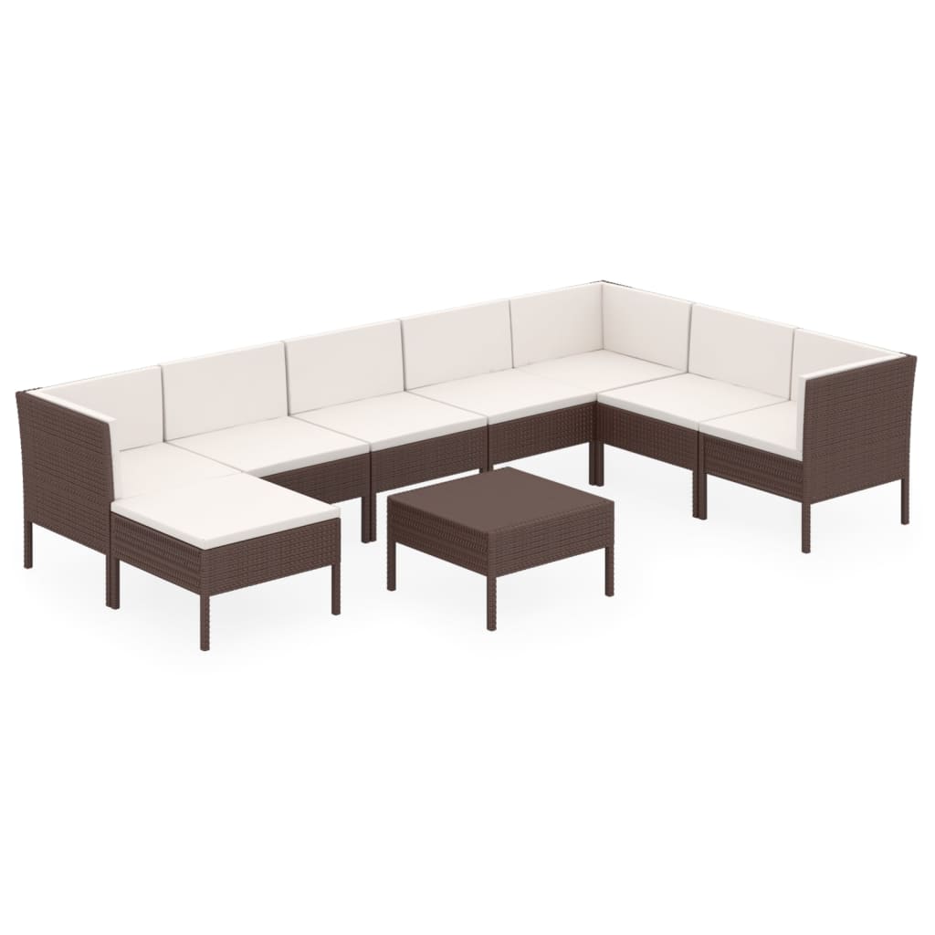 9-Delige Loungeset Met Kussens Poly Rattan Bruin