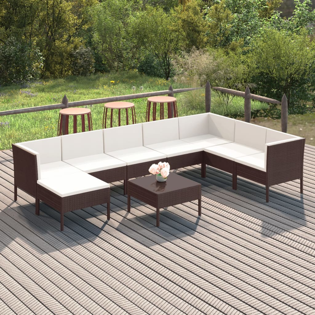 9-Delige Loungeset Met Kussens Poly Rattan Bruin