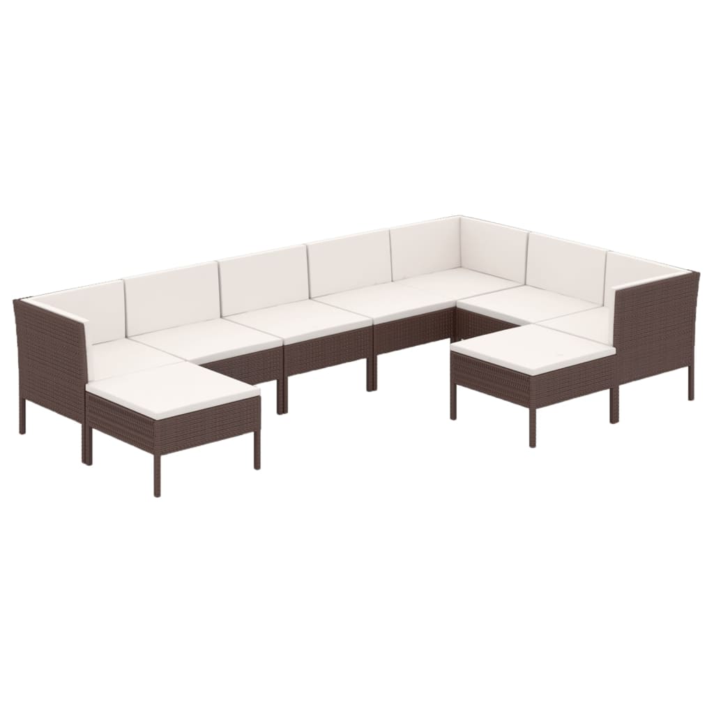 9-Delige Loungeset Met Kussens Poly Rattan Bruin