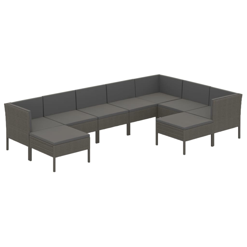 9-Delige Loungeset Met Kussens Poly Rattan Grijs