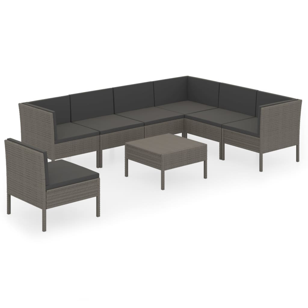 8-Delige Loungeset Met Kussens Poly Rattan Grijs