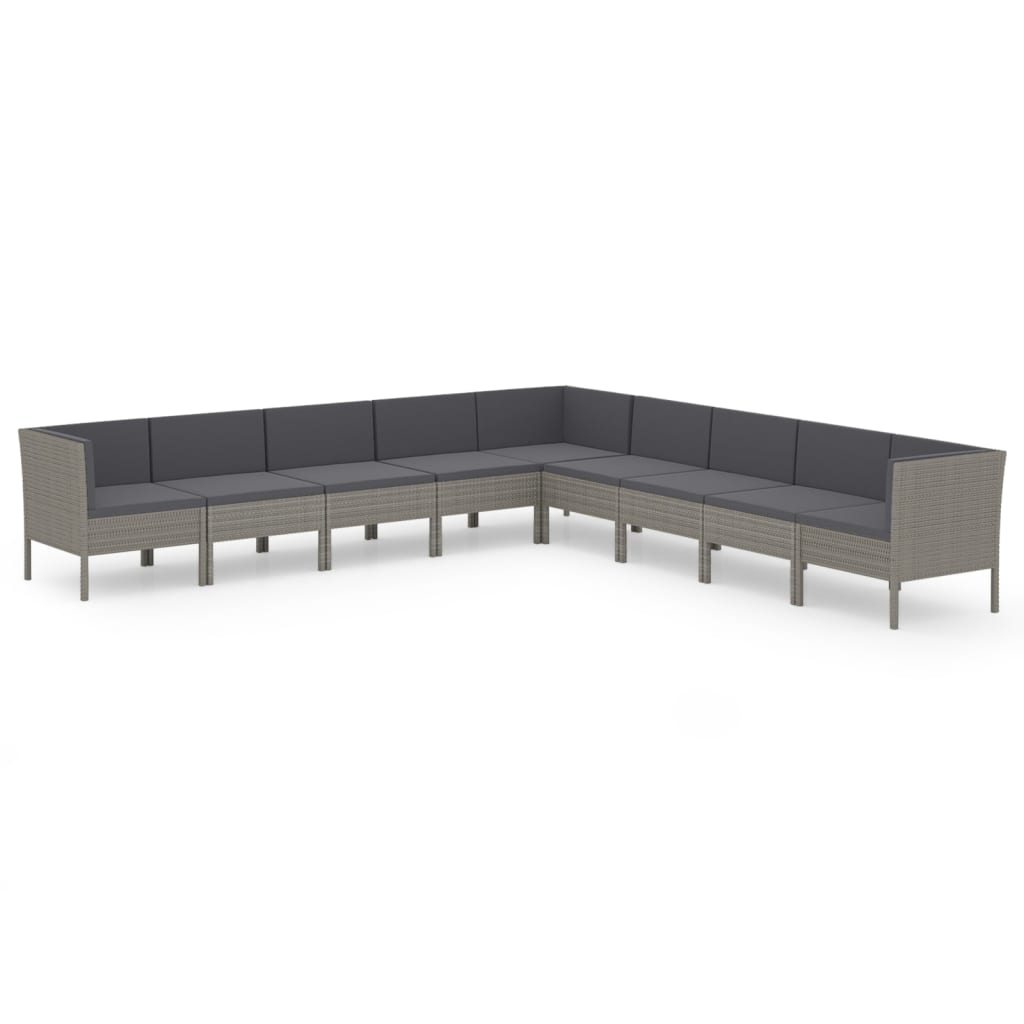 9-Delige Loungeset Met Kussens Poly Rattan Grijs