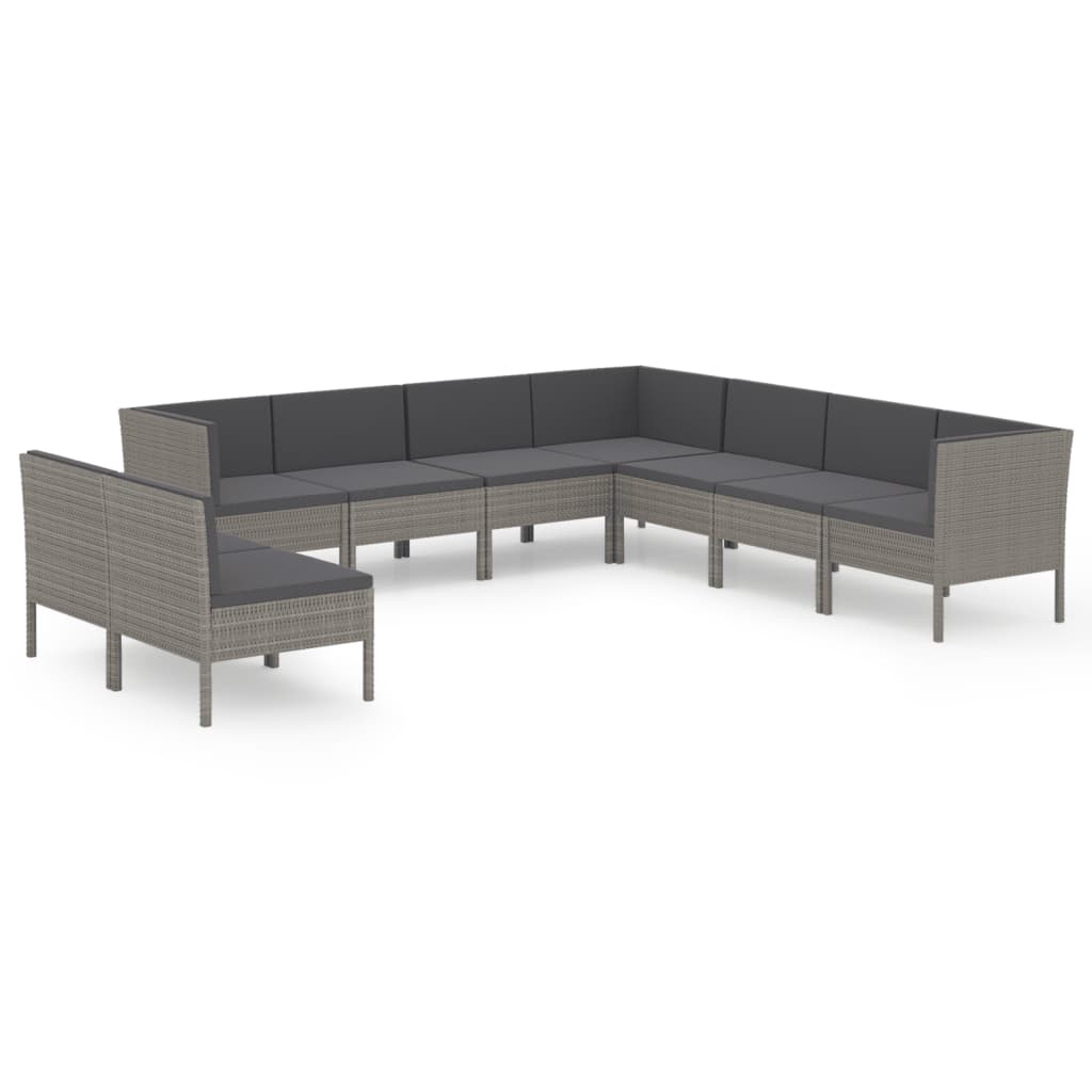 9-Delige Loungeset Met Kussens Poly Rattan Grijs