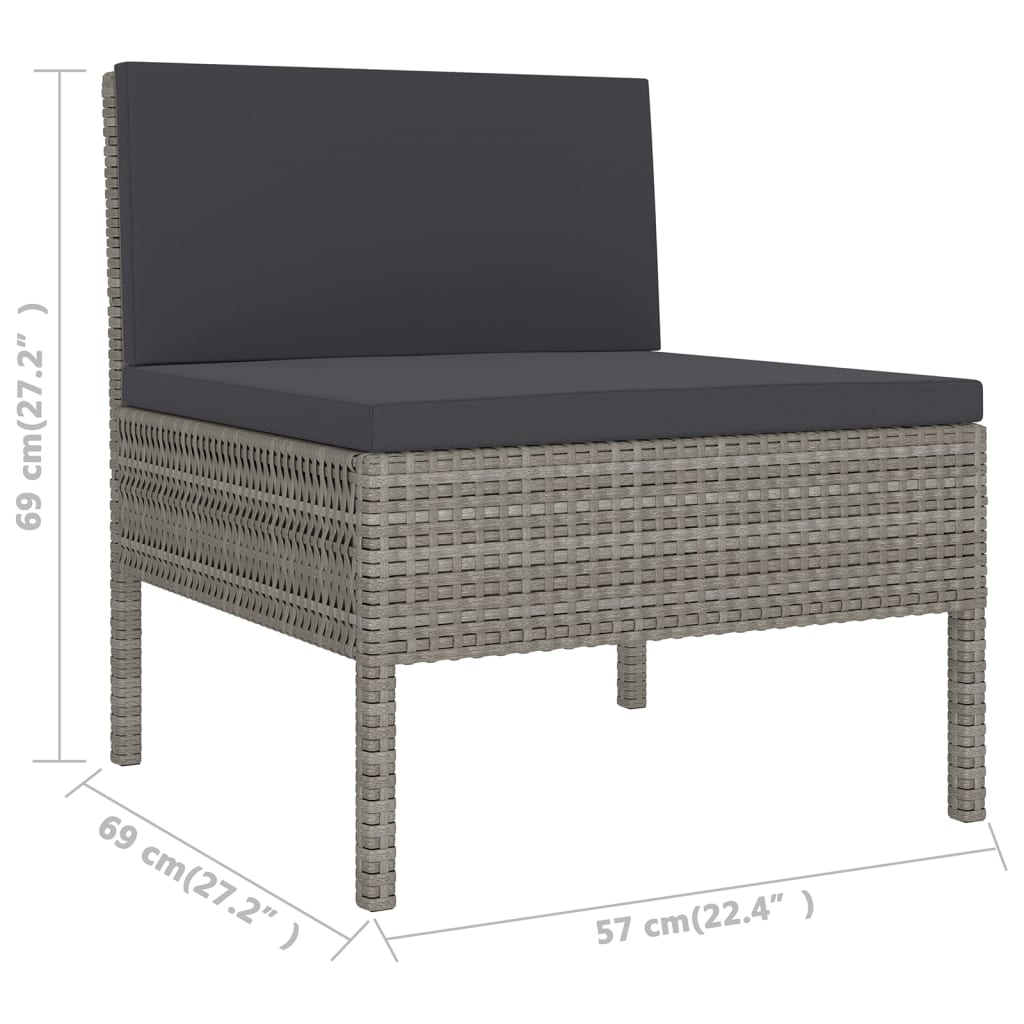 9-Delige Loungeset Met Kussens Poly Rattan Grijs