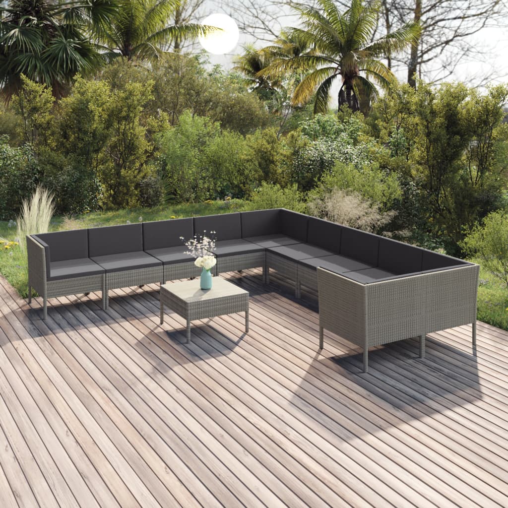 11-teiliges Lounge-Set mit Kissen Polyrattan grau