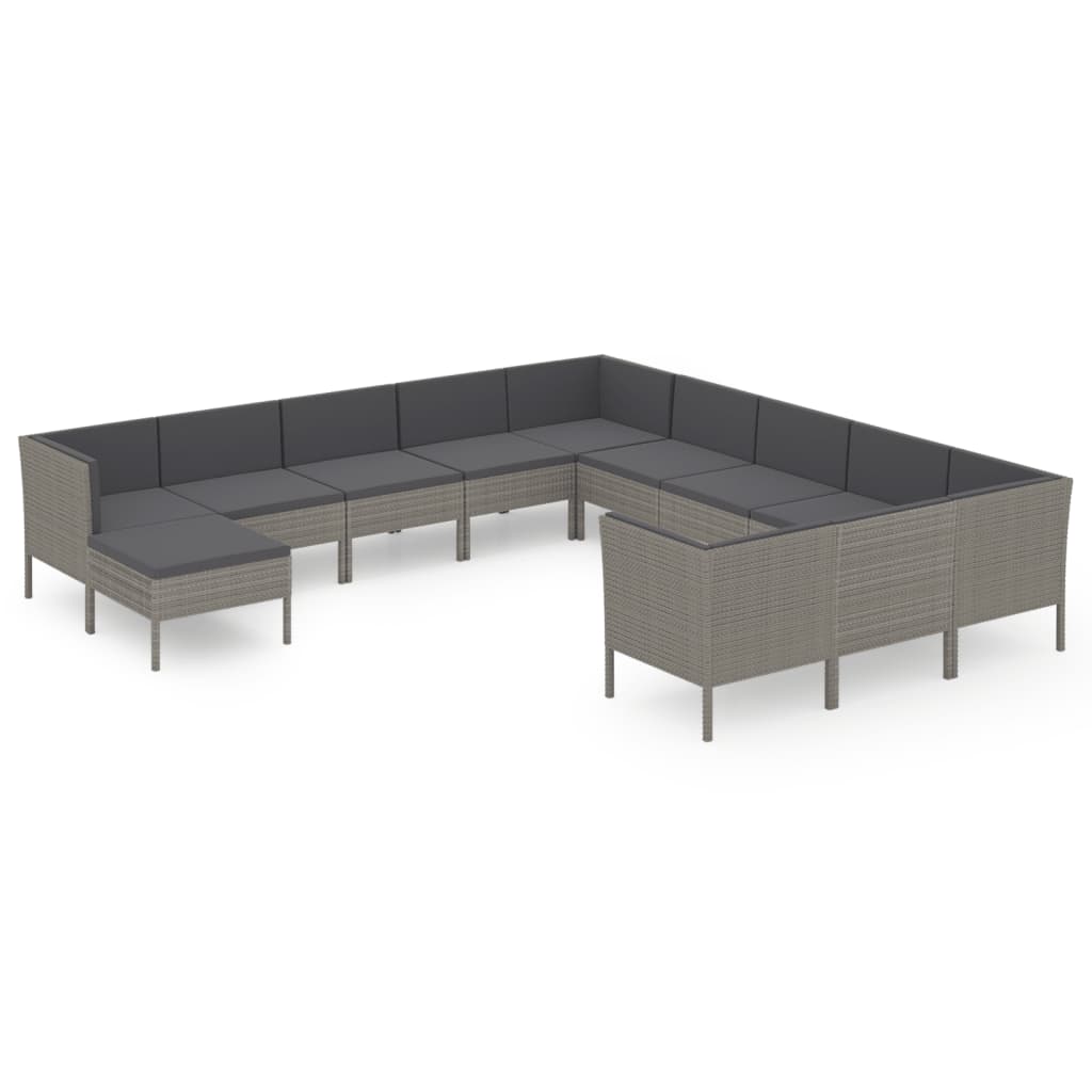 12-Delige Loungeset Met Kussens Poly Rattan Grijs