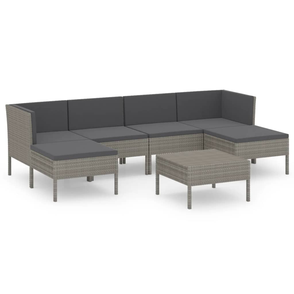 7-Delige Loungeset Met Kussens Poly Rattan Grijs