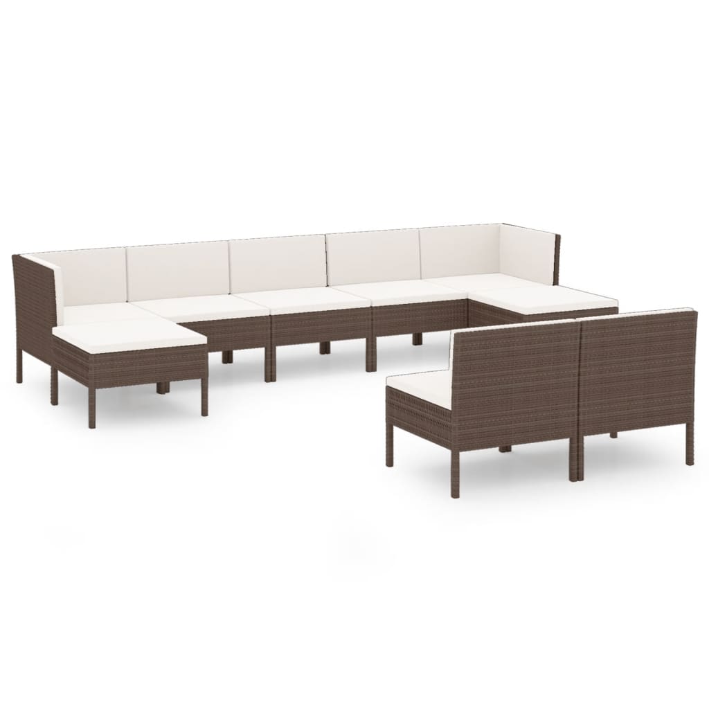 9-Delige Loungeset Met Kussens Poly Rattan Bruin