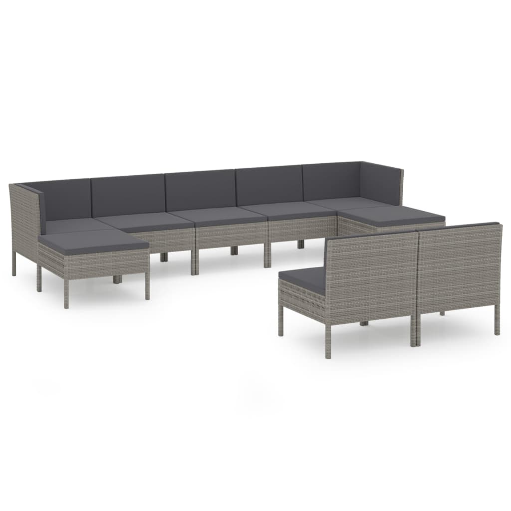 9-Delige Loungeset Met Kussens Poly Rattan Grijs