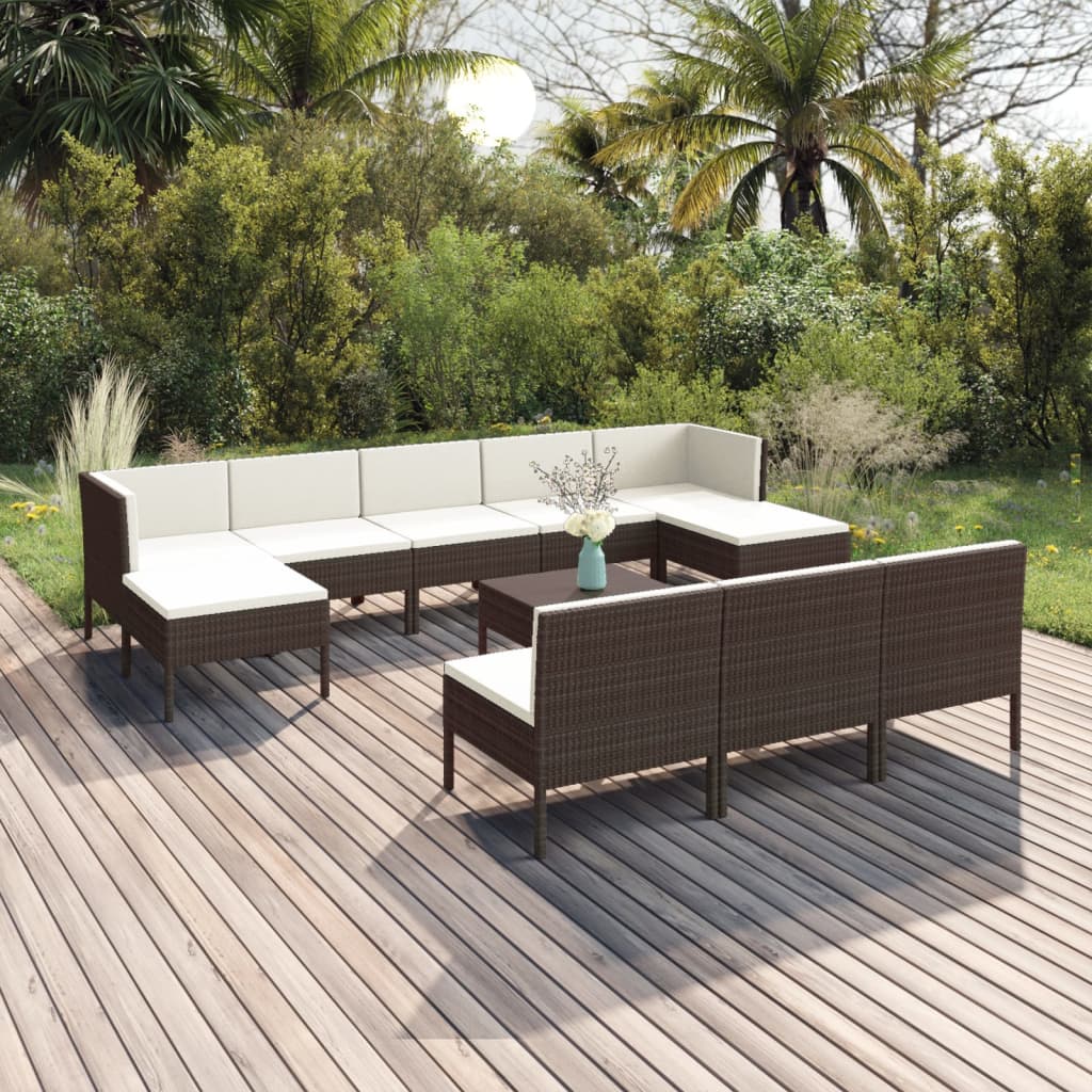 11-teiliges Lounge-Set mit Kissen Poly Rattan Braun