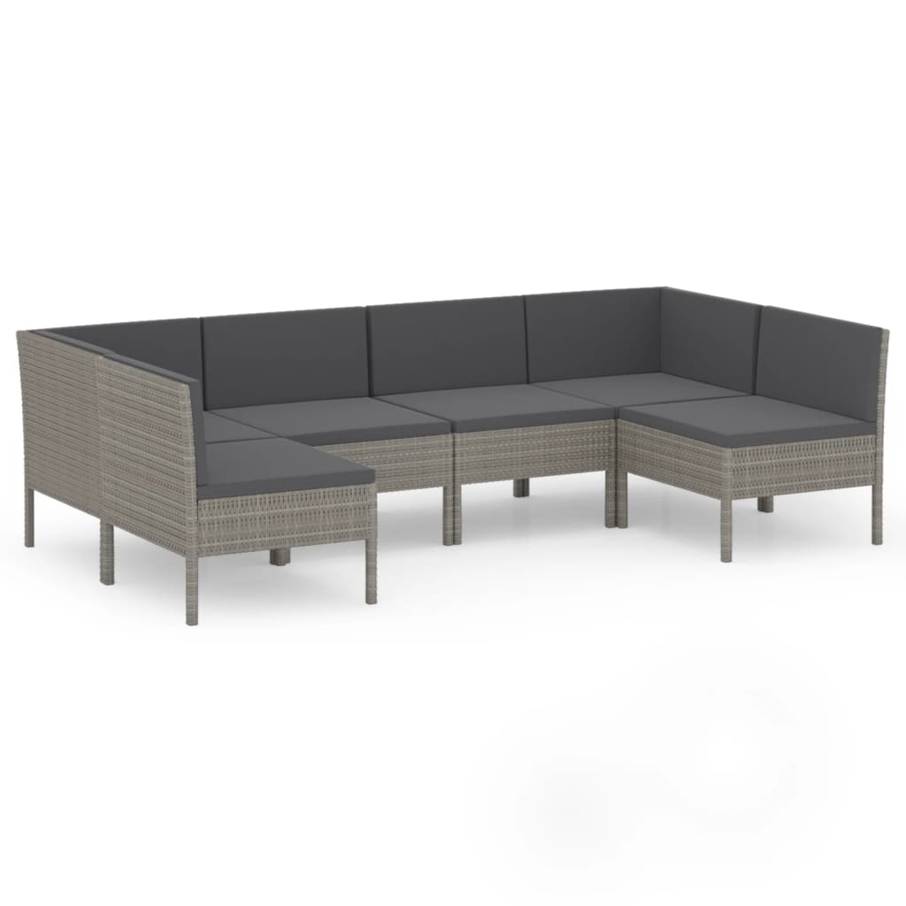 6-Delige Loungeset Met Kussens Poly Rattan Grijs