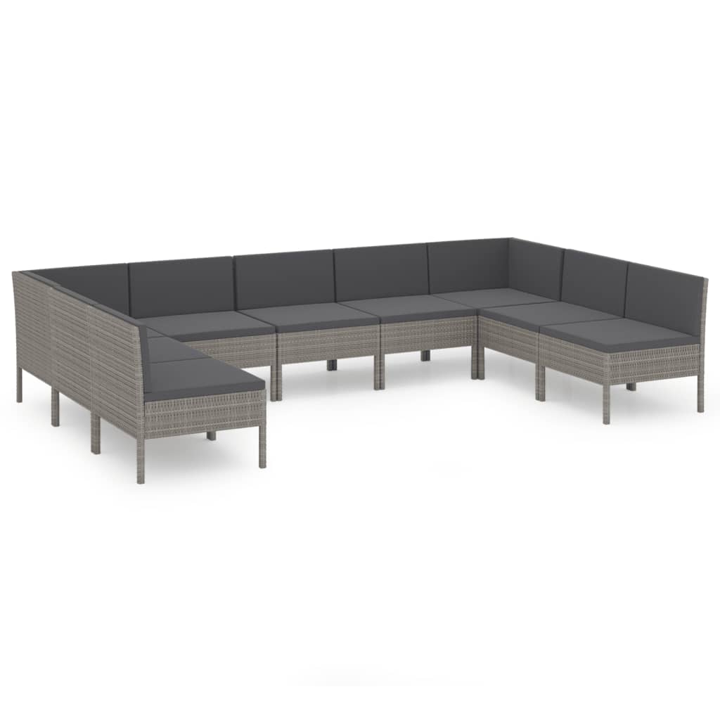 9-Delige Loungeset Met Kussens Poly Rattan Grijs