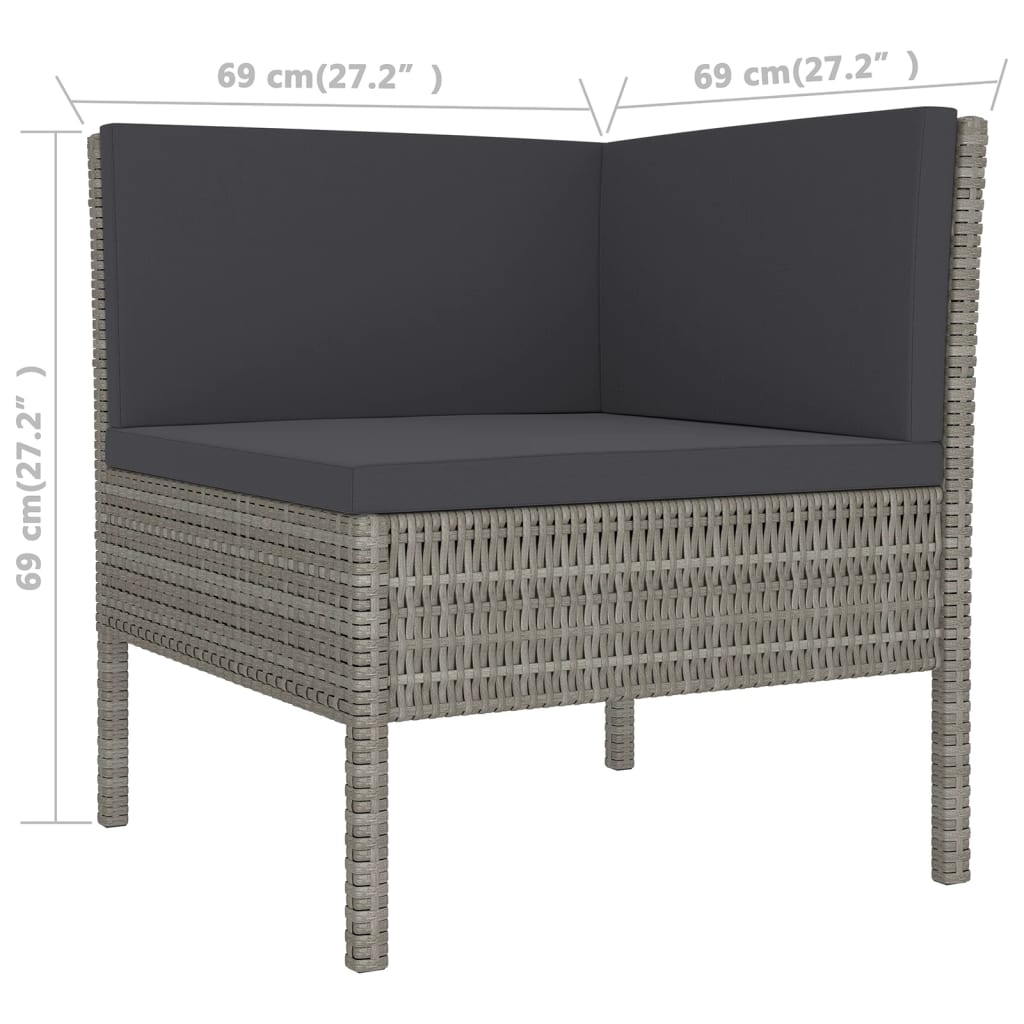 9-Delige Loungeset Met Kussens Poly Rattan Grijs