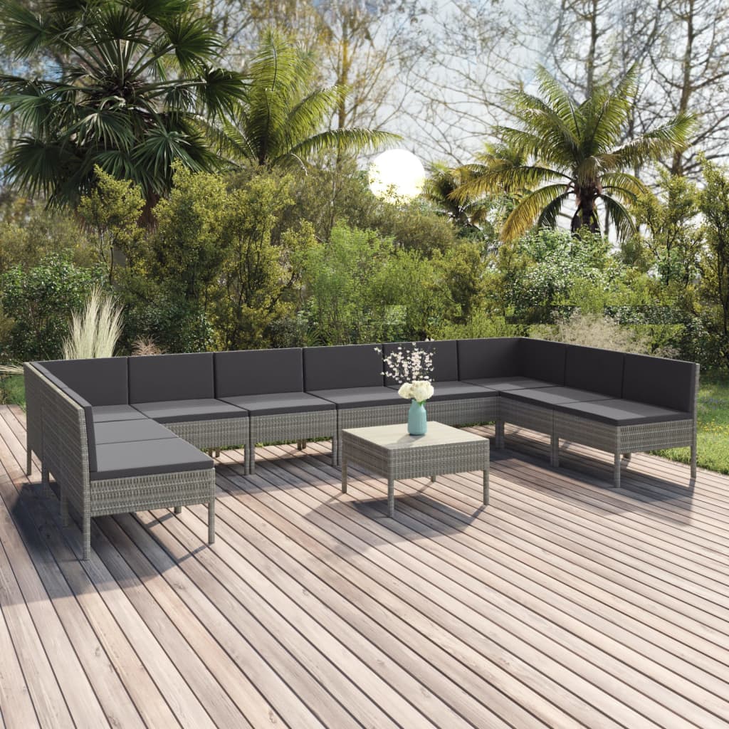 11-teiliges Lounge-Set mit Kissen Poly Rattan Grau