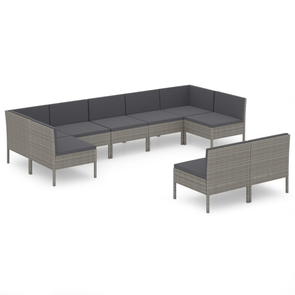9-Delige Loungeset Met Kussens Poly Rattan Grijs