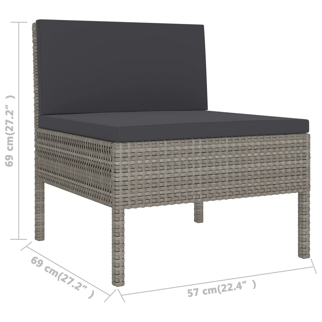 9-Delige Loungeset Met Kussens Poly Rattan Grijs