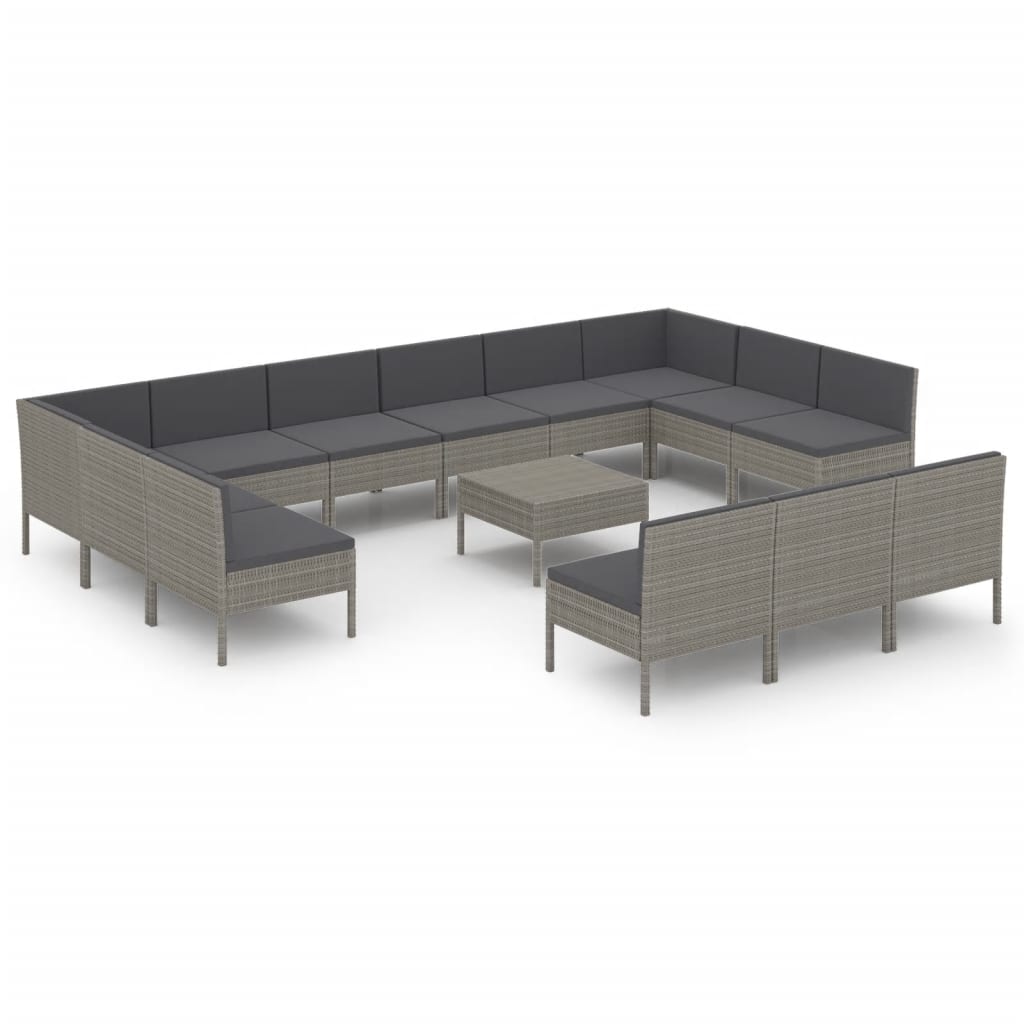 14-Delige Loungeset Met Kussens Poly Rattan Grijs