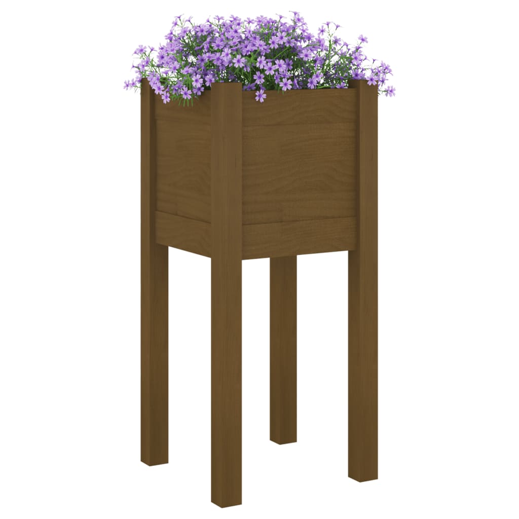 Plantenbak 31X31X70 Cm Massief Grenenhout Honingbruin