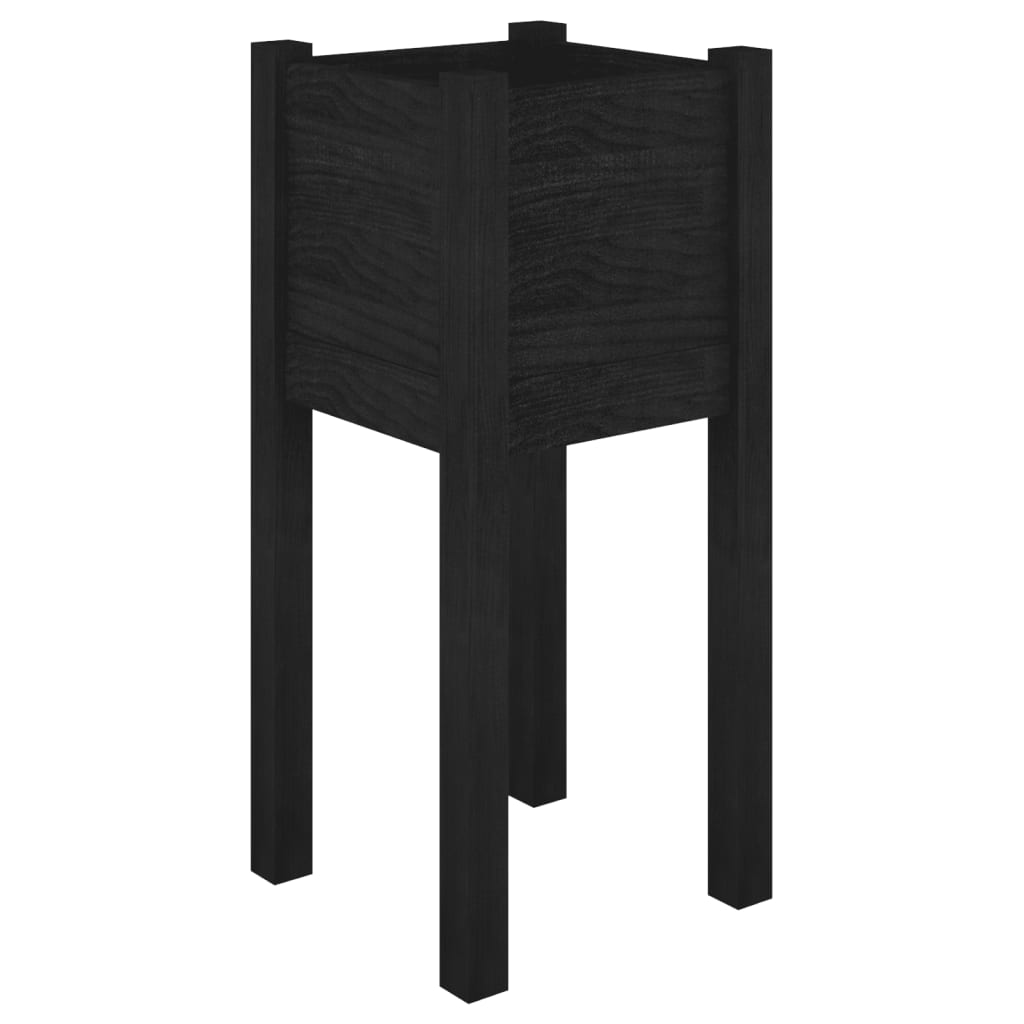 Plantenbak 31X31X70 Cm Massief Grenenhout Zwart