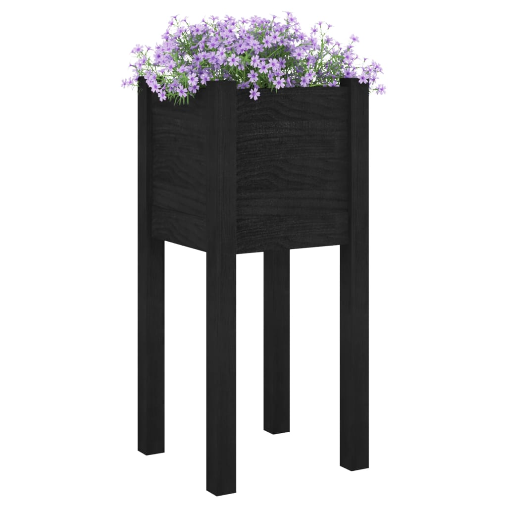 Plantenbak 31X31X70 Cm Massief Grenenhout Zwart