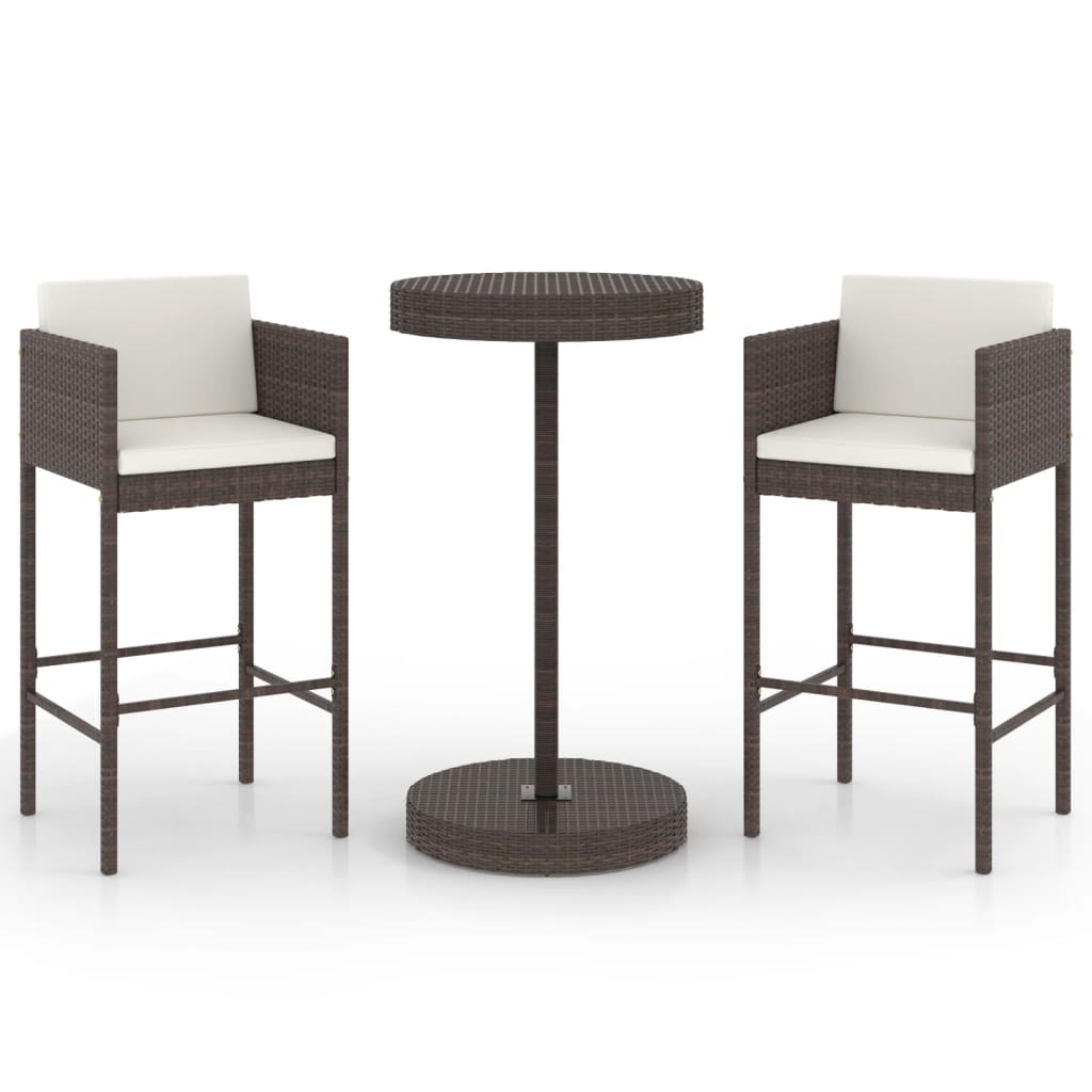 3-teiliges Garten-Bar-Set mit Kissen Poly Rattan Braun
