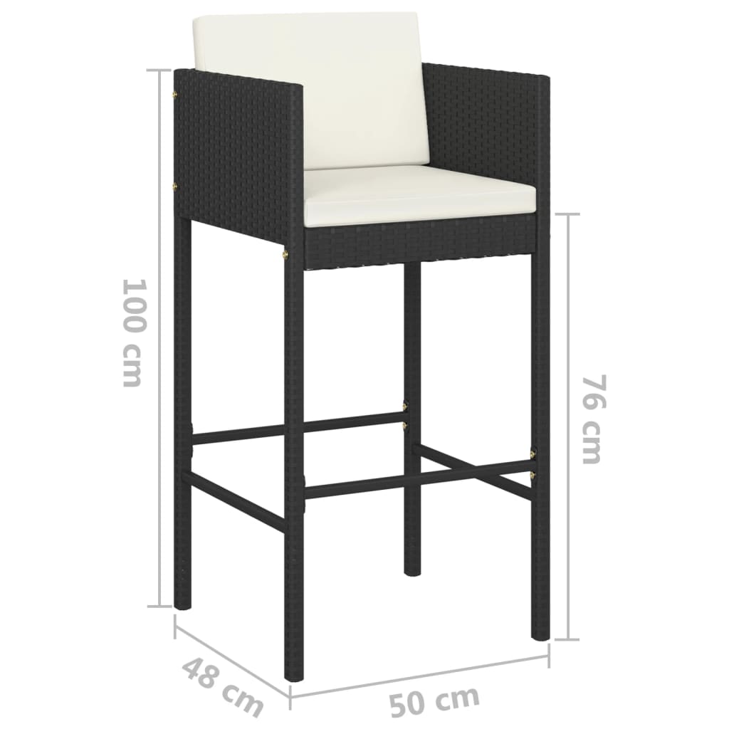 5-teiliges Garten-Bar-Set mit Kissen Poly Rattan Schwarz