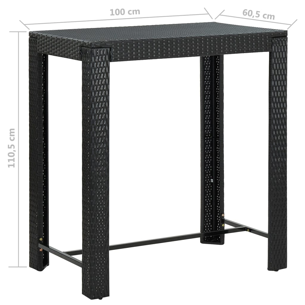5-teiliges Garten-Bar-Set mit Kissen Poly Rattan Schwarz
