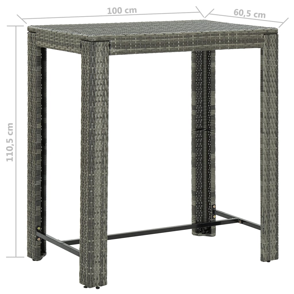 5-teiliges Garten-Bar-Set mit Kissen Poly Rattan Grau