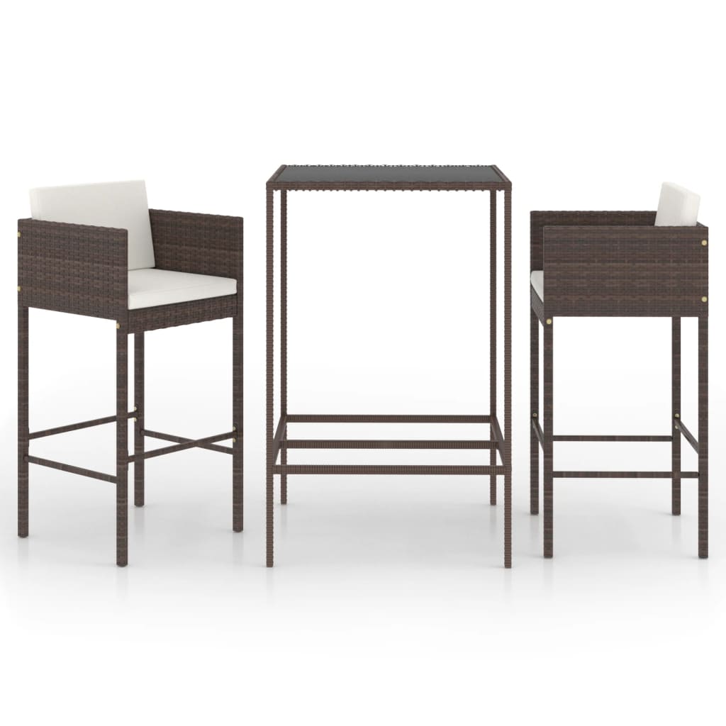 3-teiliges Garten-Bar-Set mit Kissen Poly Rattan Braun