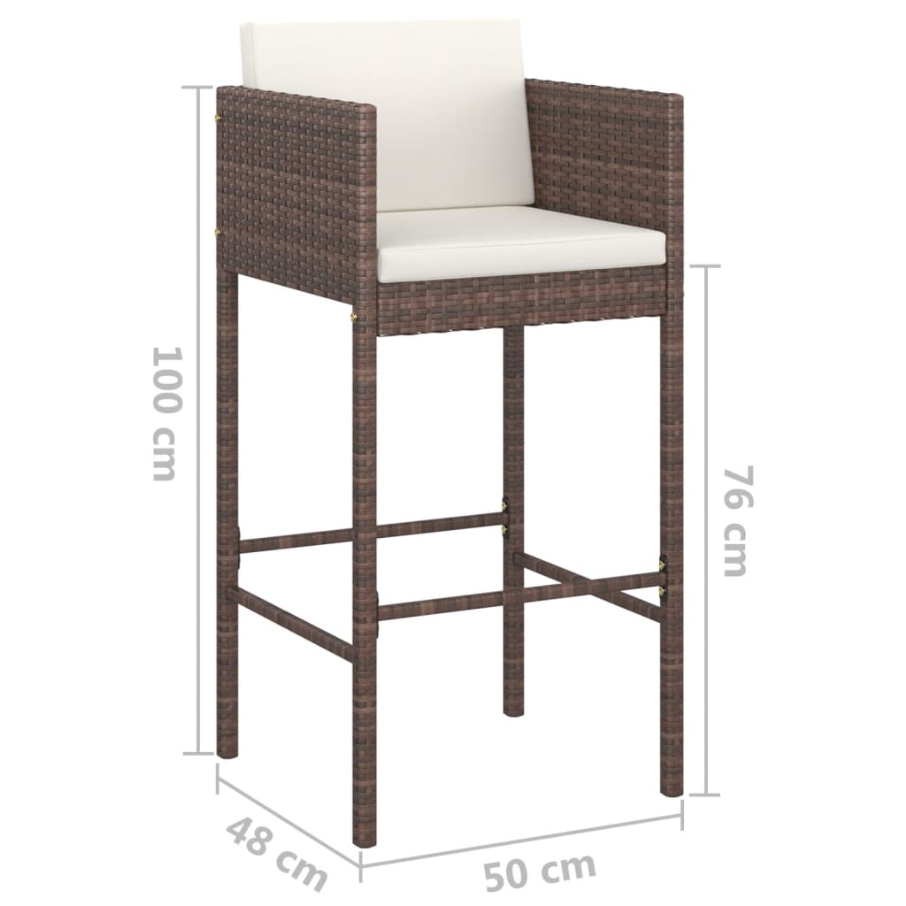 3-teiliges Garten-Bar-Set mit Kissen Poly Rattan Braun