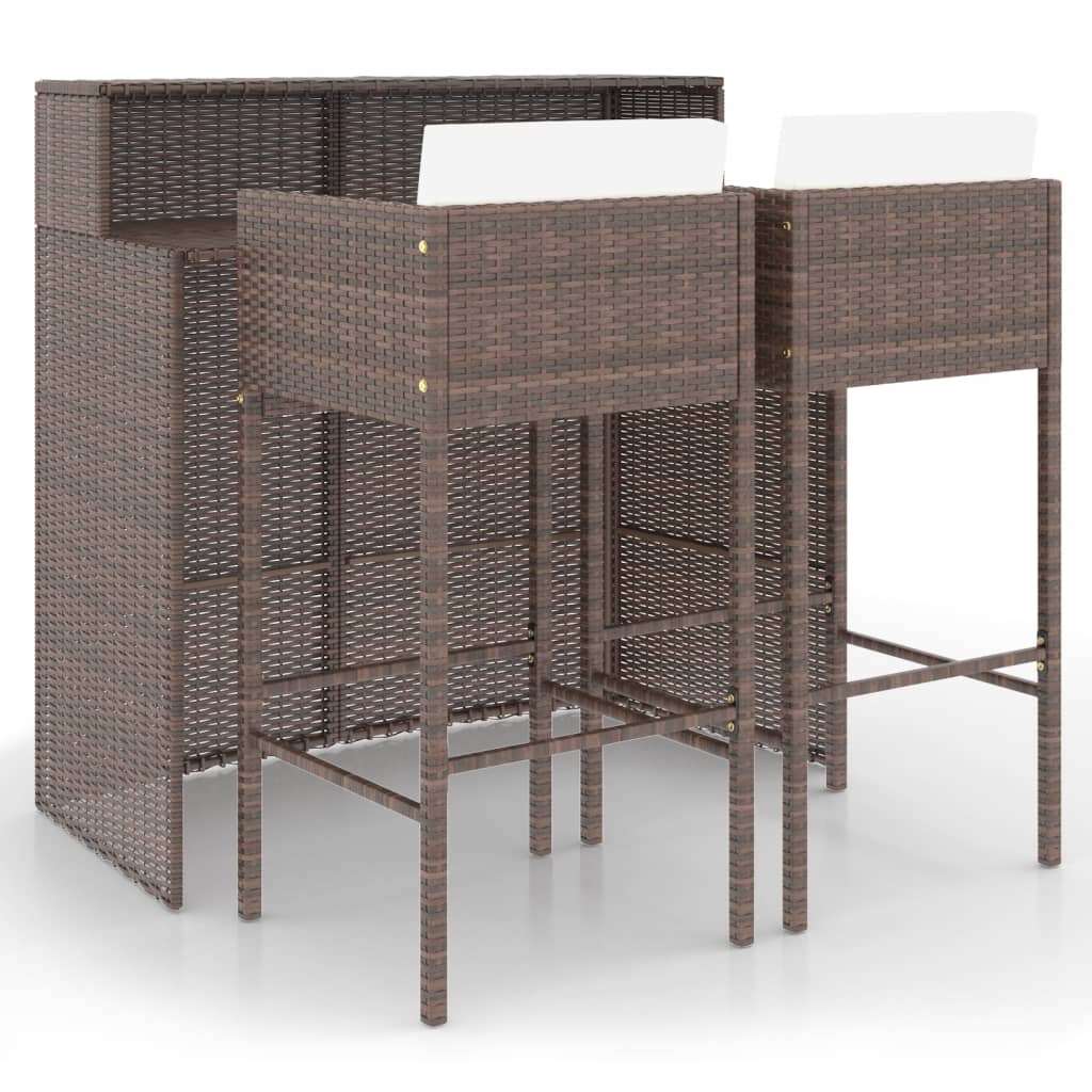 3-teiliges Garten-Bar-Set mit Kissen Poly Rattan Braun