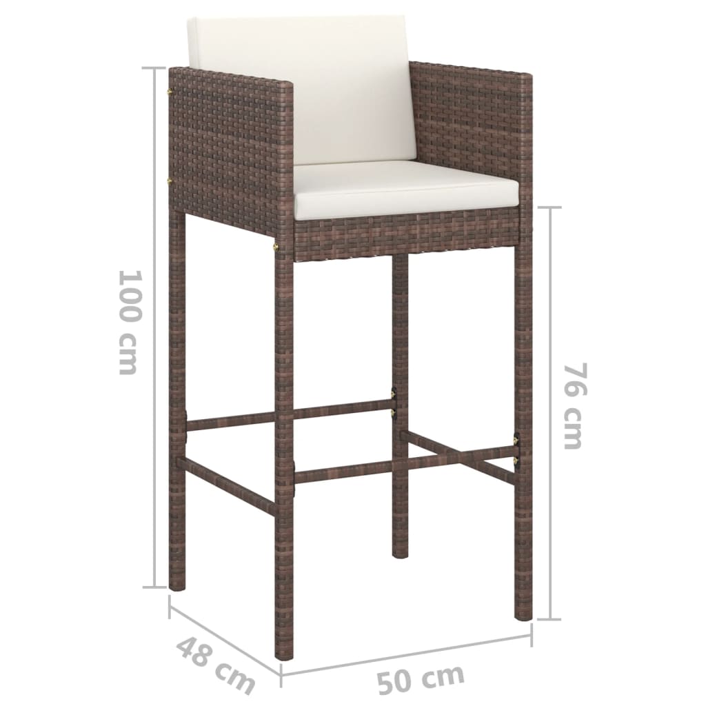3-teiliges Garten-Bar-Set mit Kissen Poly Rattan Braun