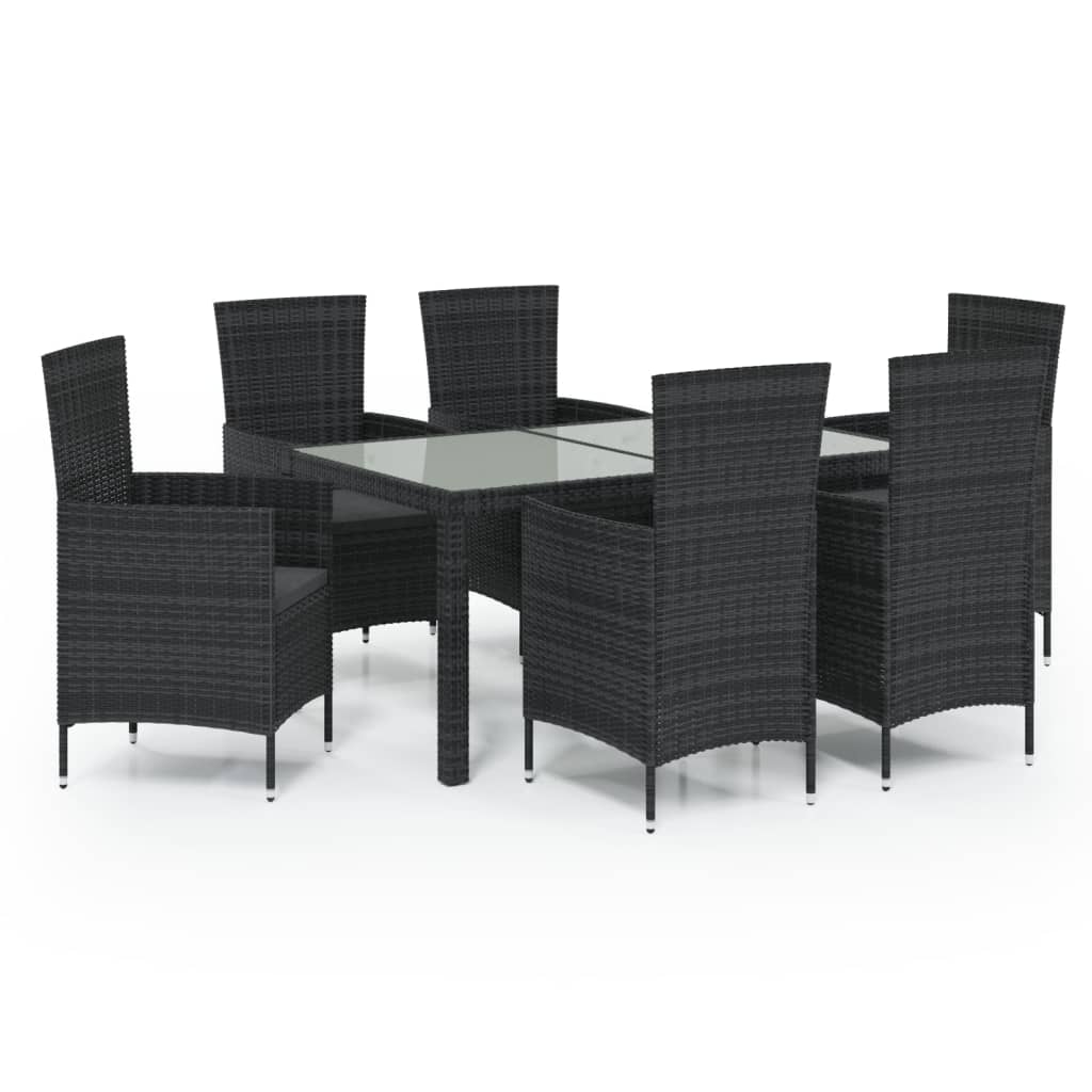 7-Delige Tuinset Met Kussens Poly Rattan Zwart