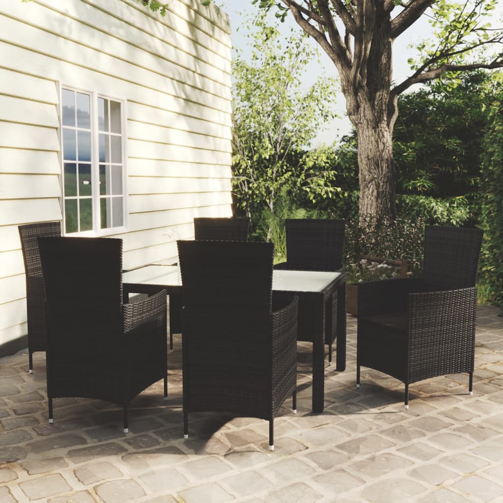 7-Delige Tuinset Met Kussens Poly Rattan Zwart