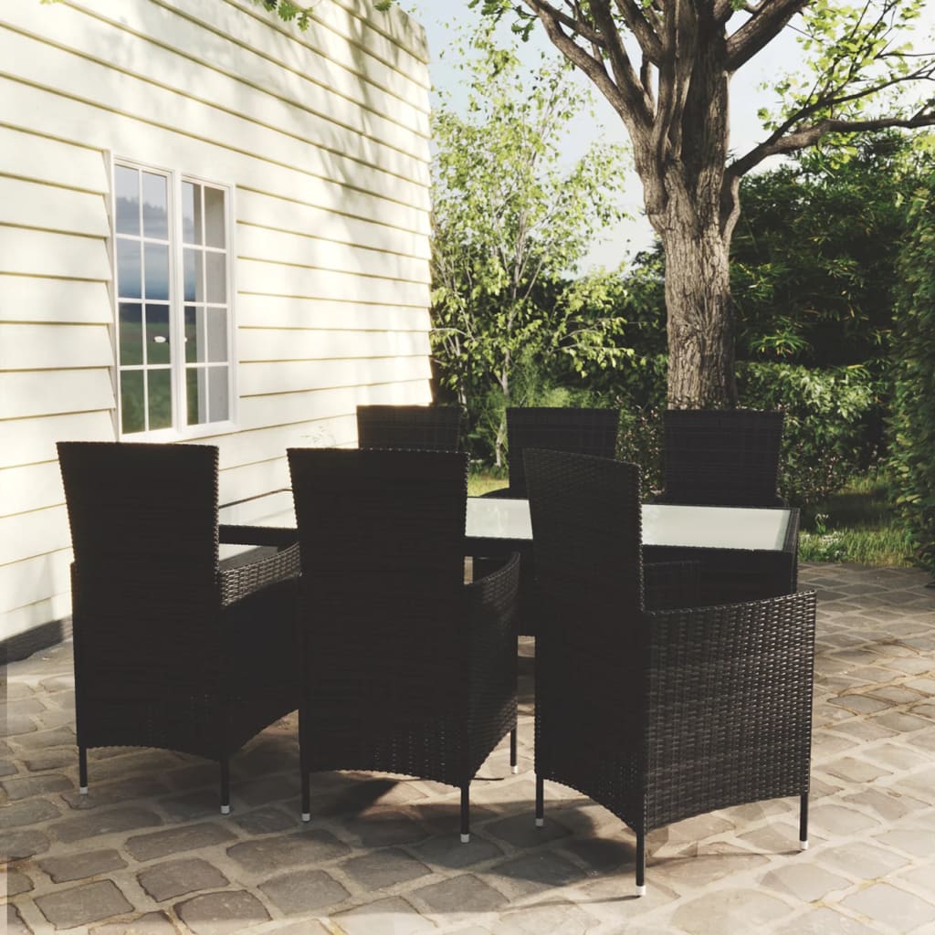 7-Delige Tuinset Met Kussens Poly Rattan Zwart