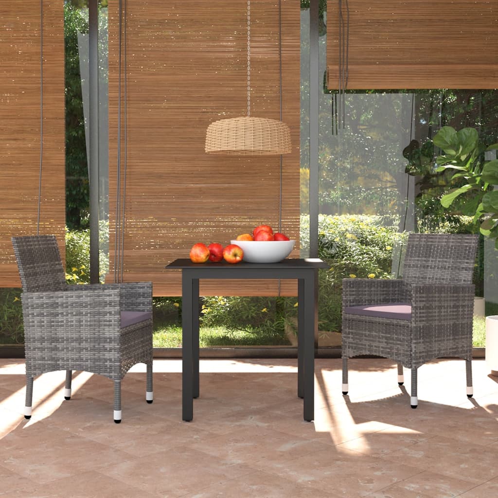 3-Delige Tuinset Met Kussens Poly Rattan Grijs