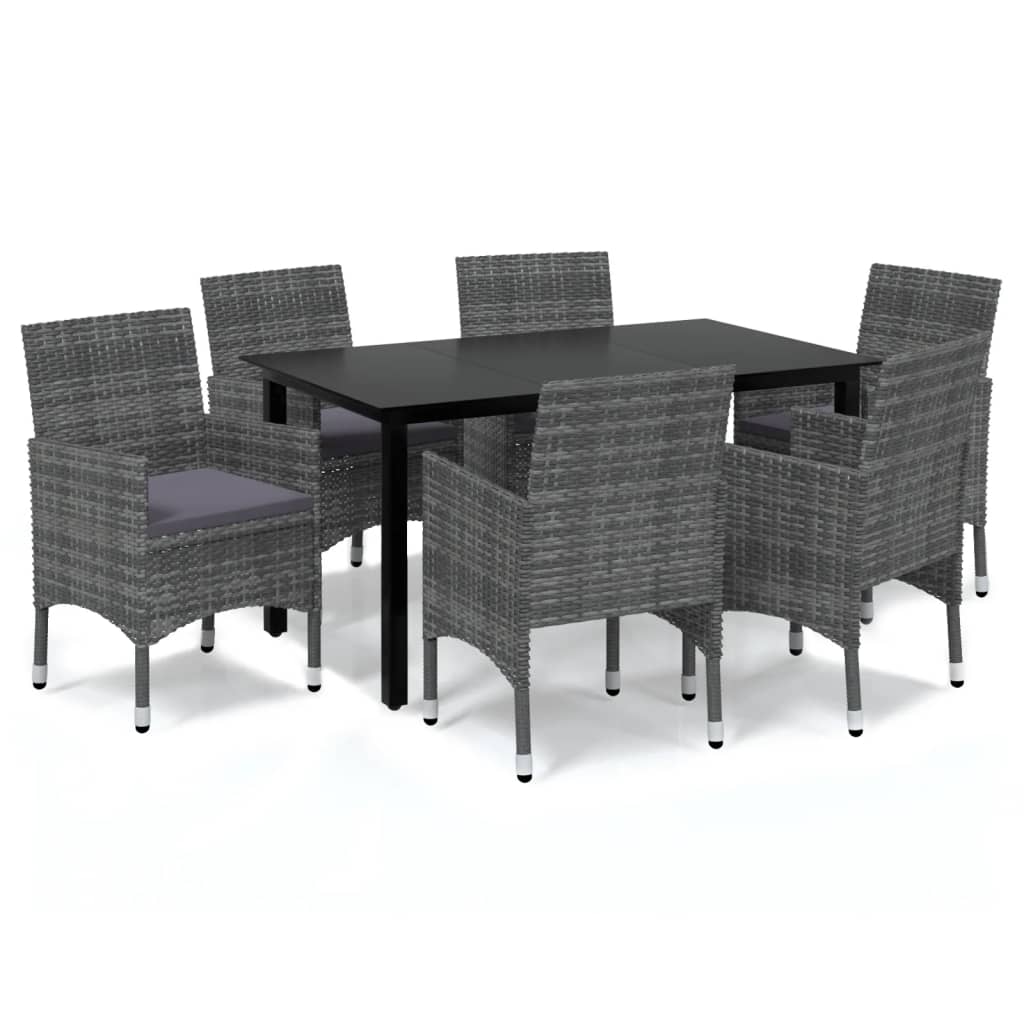 7-Delige Tuinset Met Kussens Poly Rattan Grijs