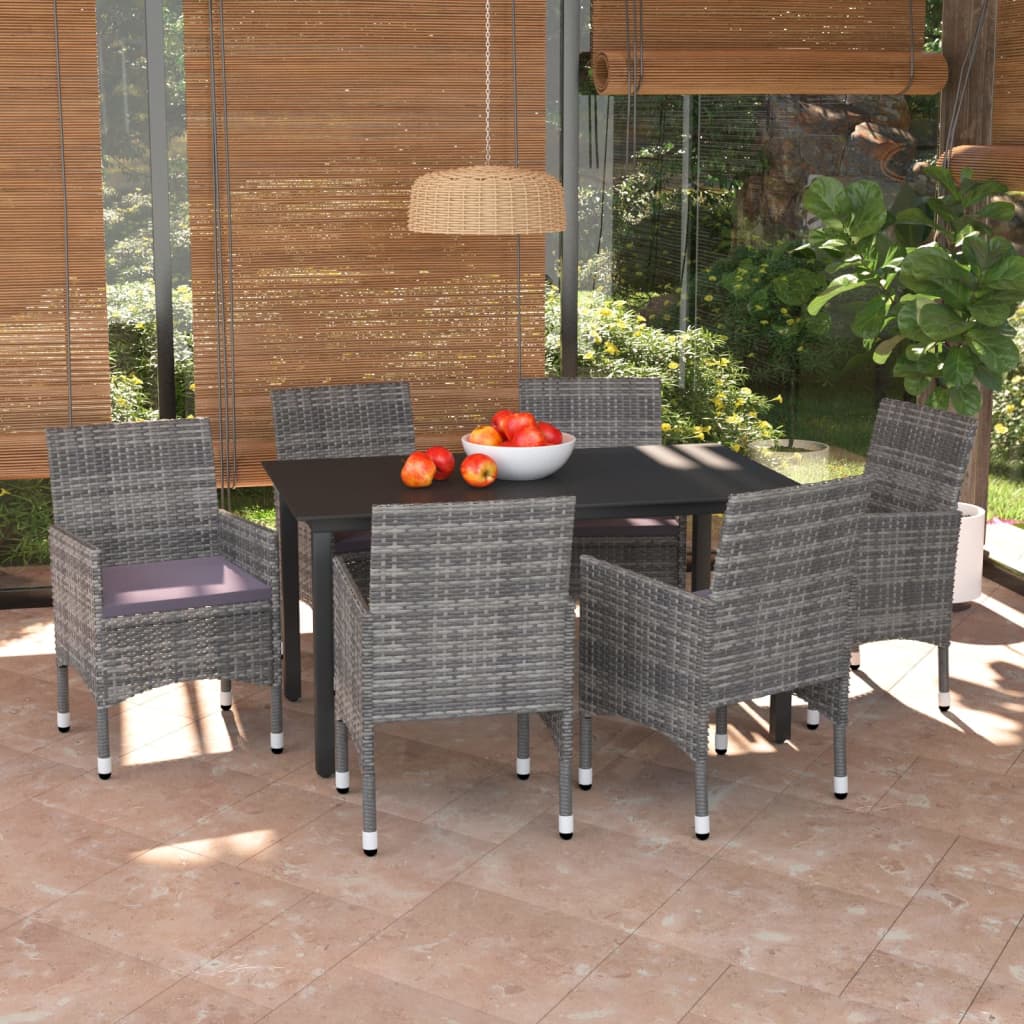 7-Delige Tuinset Met Kussens Poly Rattan Grijs