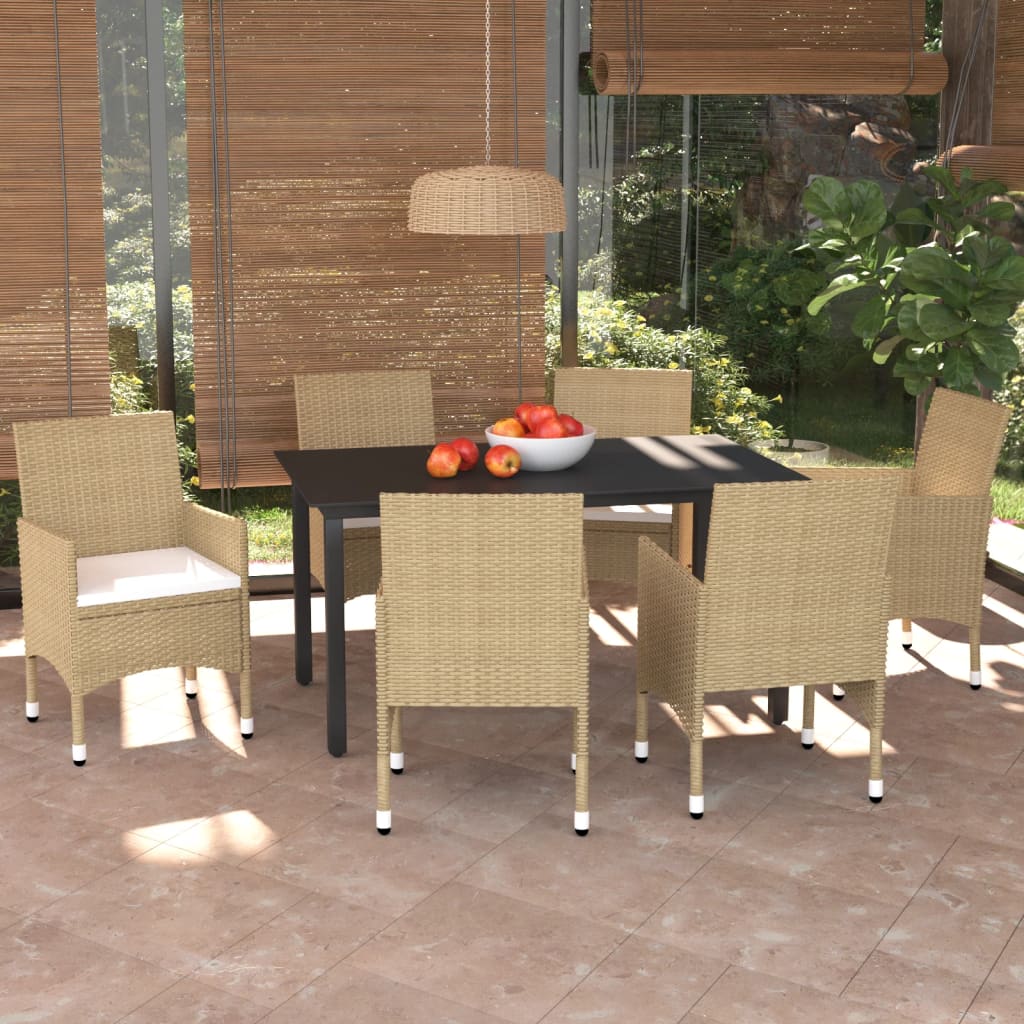 7-Delige Tuinset Met Kussens Poly Rattan Beige