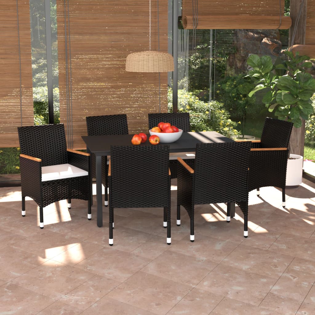 7-Delige Tuinset Met Kussens Poly Rattan Zwart