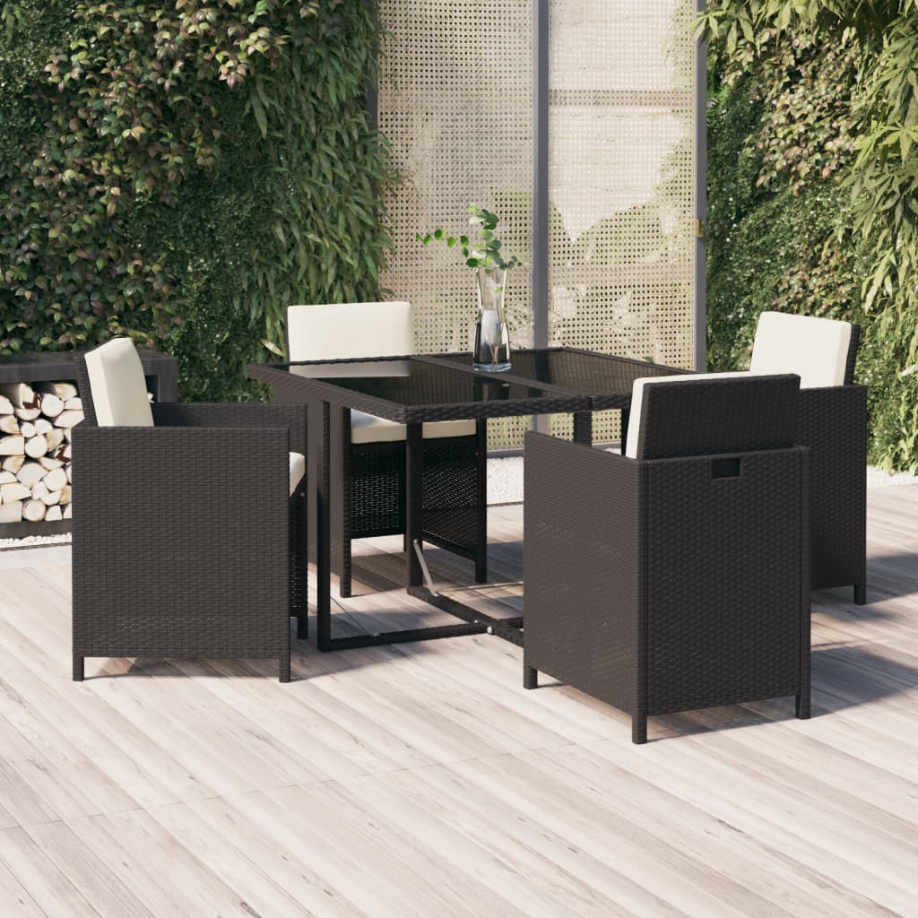 5-Delige Tuinset Met Kussens Poly Rattan Zwart